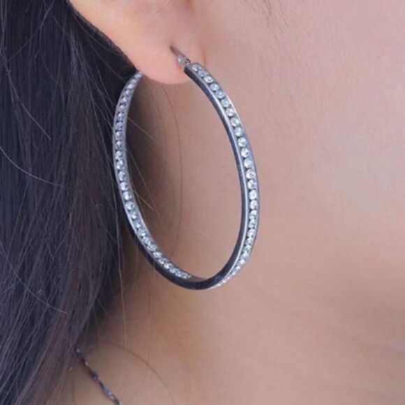 NEW Silver Crystal Large Hoop Earrings - Picture 5 of 10